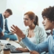 Image of an IT person helping a puzzled business woman with her computer.